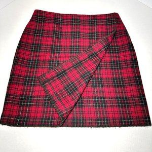 Eddie Bauer | Red & Black Plaid Wrap A-Line Skirt Wool Blend | Size 8